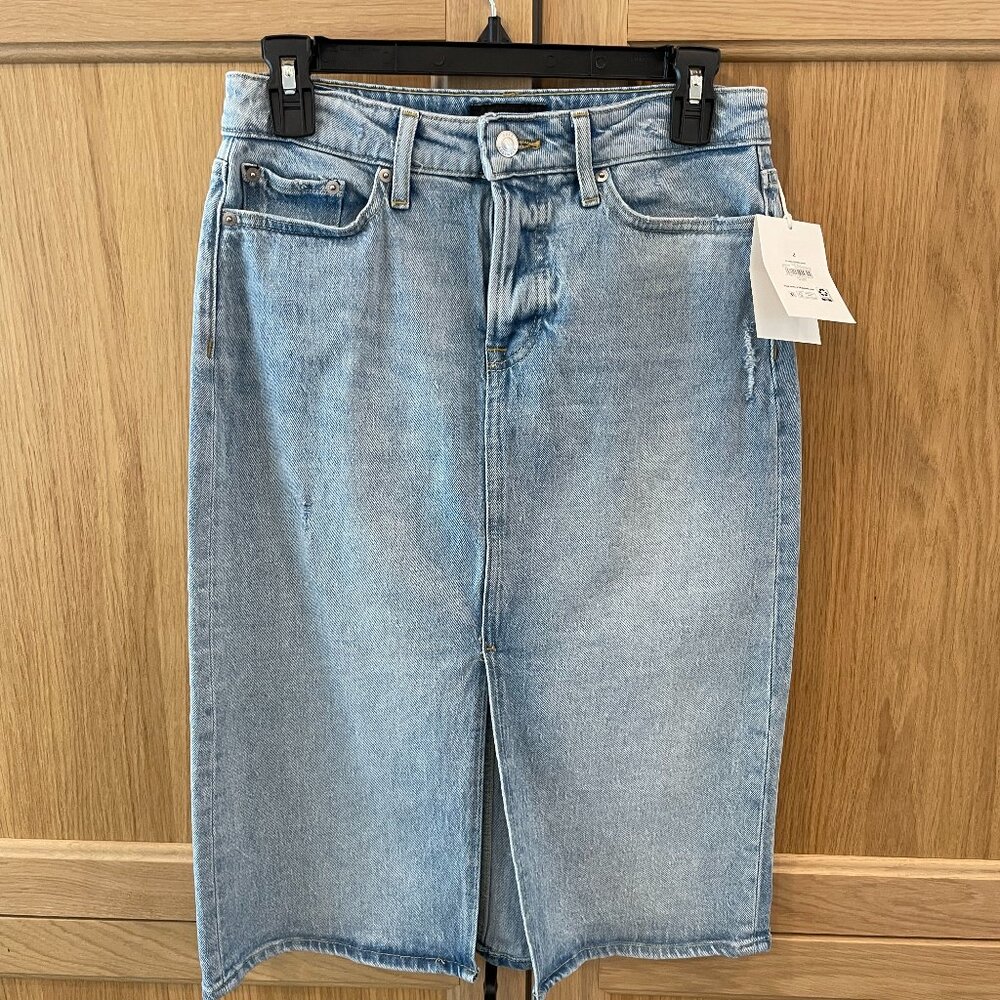 NWT- Free Assembly (Walmart Brand) cotton Jean Midi skirt with front slit